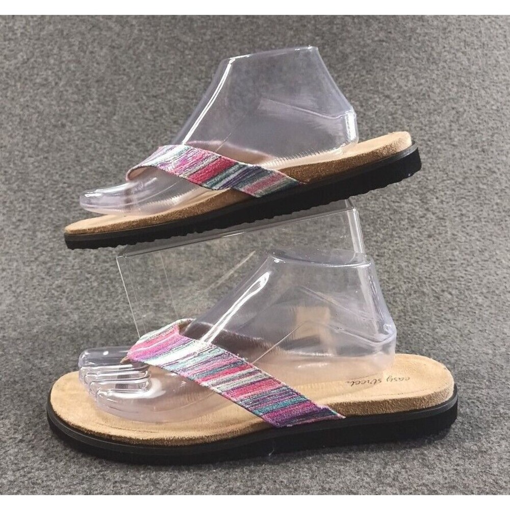 Easy Street Women's Flat Sandals Purple Striped Metallic Multi US 10W Stevie